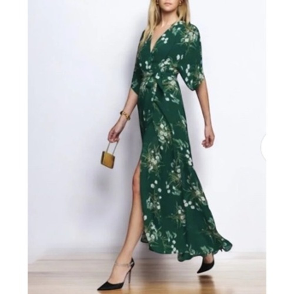 Reformation Anthropologie Winslow Maxi Dress M Floral Wrap V-Neck Short Sleeve